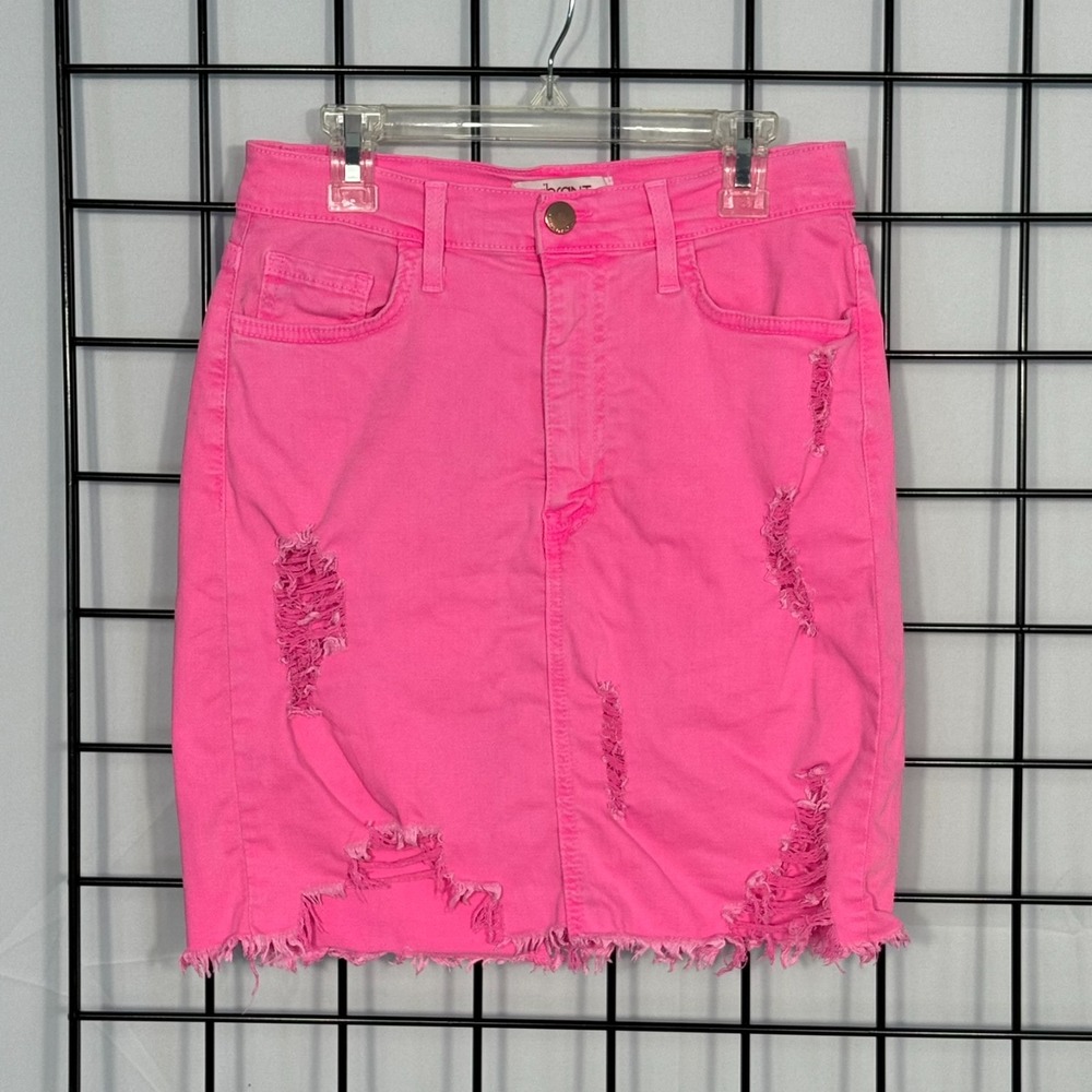 Vibrant MIU Skirt Womens Medium Neon Pink Distressed Stretch Casual Festival